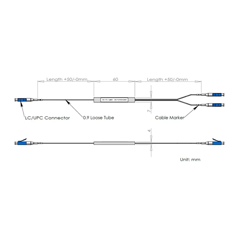 LC / UPC bağlayıcı ilə 1 * 2 PLC Splitter